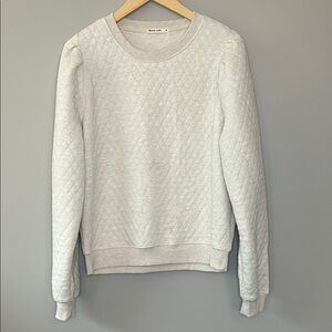 Marine Layer Corbet Quilted Puff Sleeve Crewneck Sweatshirt Medium Oatmeal